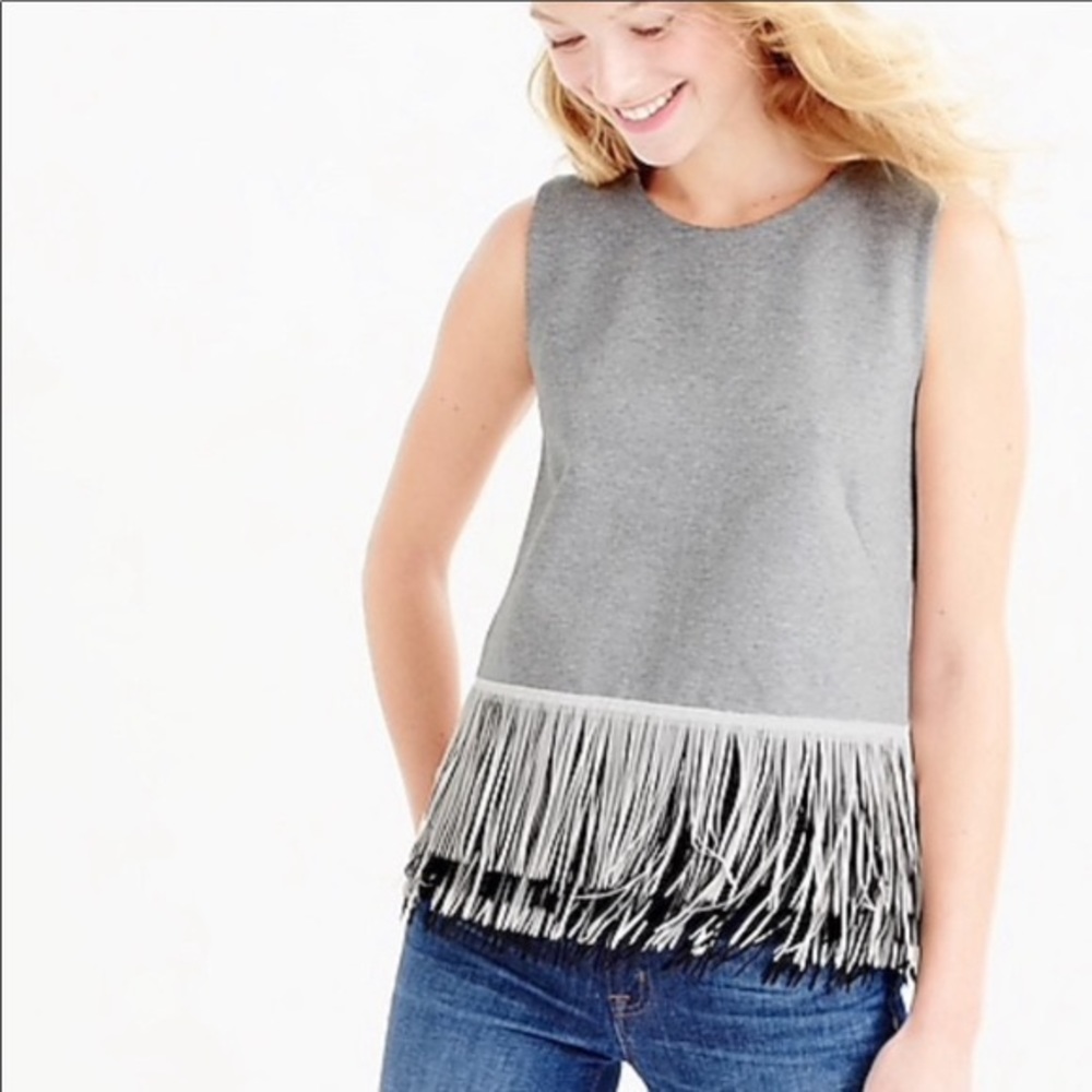 J.Crew knit top with fringe in grey